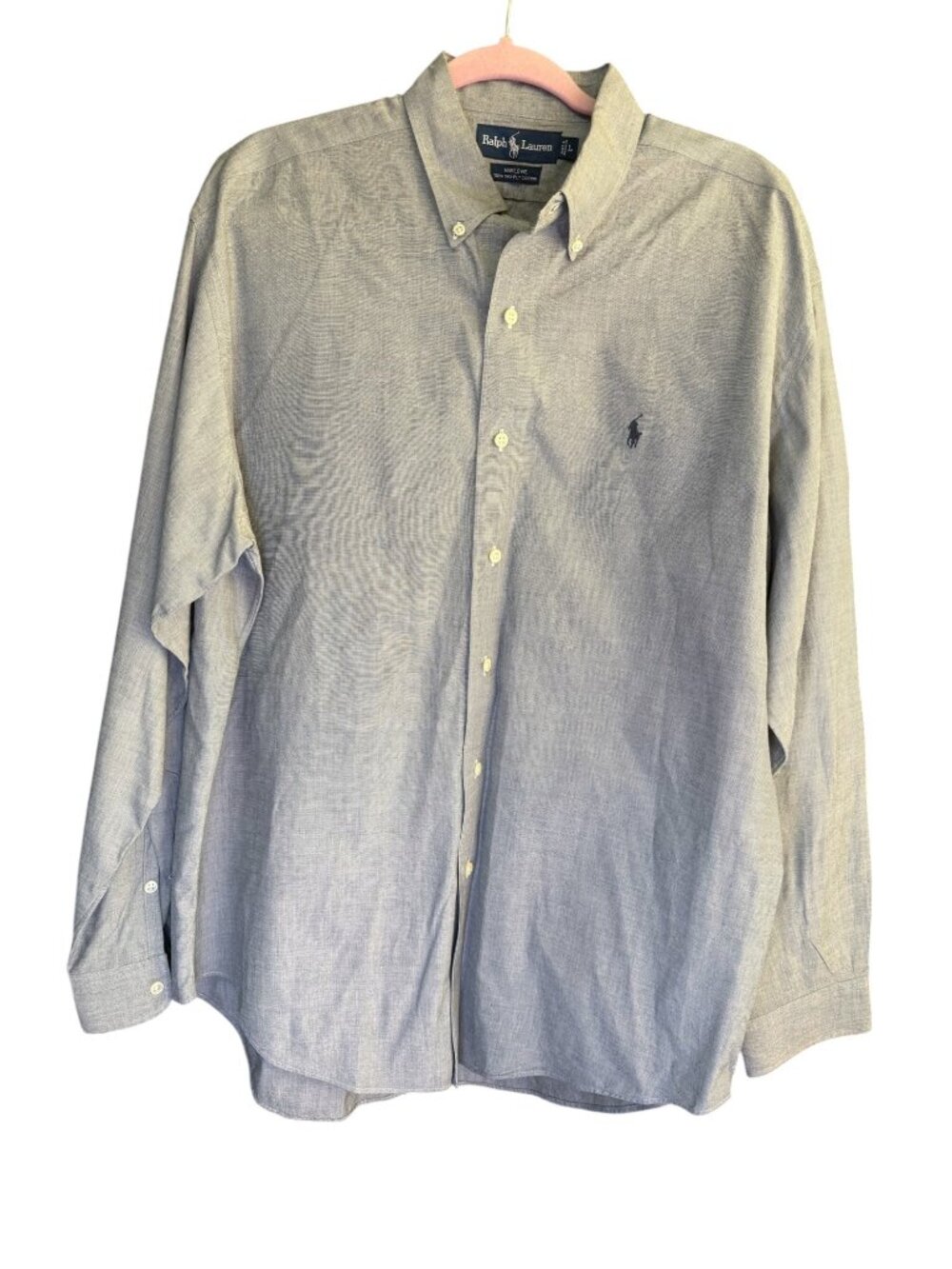 Ralph Lauren Mens Marlowe Button-Down Shirt L Blue Cotton 2-Ply Long Sleeve